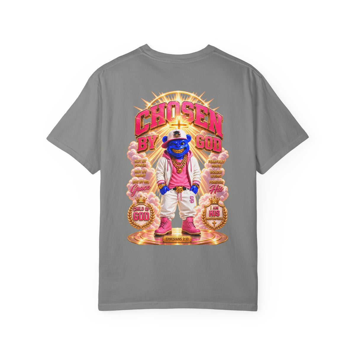 Unisex Garment-Dyed T-shirt-BLUE&PINK CROWN MASK LOGO CHOSEN BY GOD-SCUMMINGBEARZ™