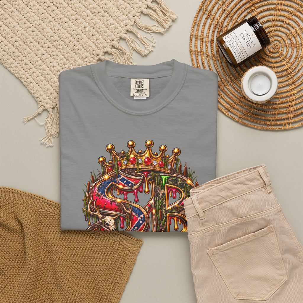 Unisex Garment-Dyed T-shirt-HILBILLYSCUMMIEBEARZ MOONSHINE/CROWN SB LOGO -SCUMMIEBEARZ™