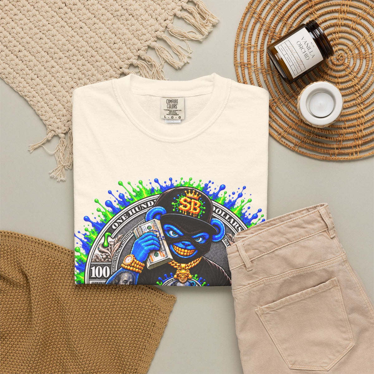 Unisex Garment-Dyed T-shirt-THAT MONEY💵KEEP CALLING📞ME MASK LOGO-SCUMMIEBEARZ™️