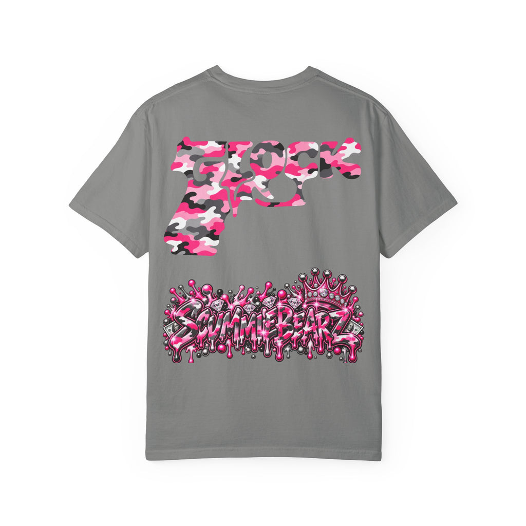 Unisex Garment-Dyed T-shirt-PINK CAMO MASK LOGO GLOCK -SCUMMIEBEARZ™