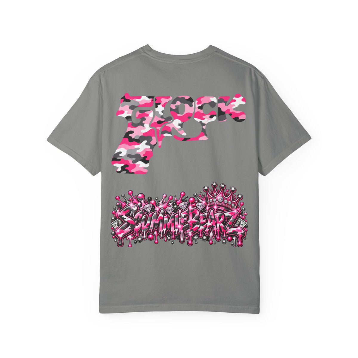 Unisex Garment-Dyed T-shirt-PINK CAMO MASK LOGO GLOCK -SCUMMIEBEARZ™