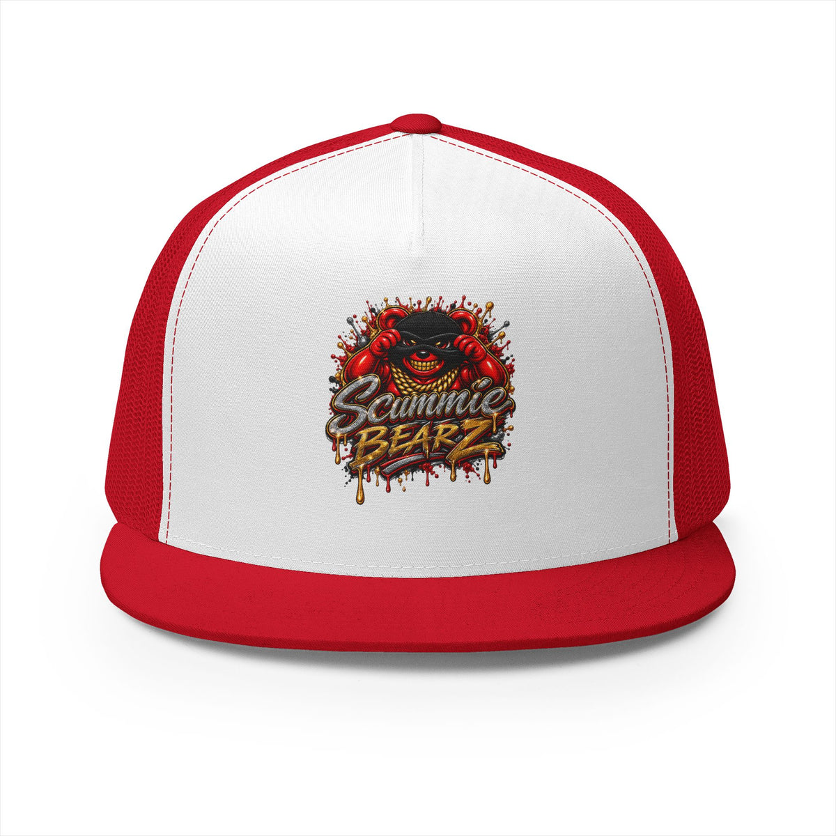 5 Panel Trucker Cap-RED/GOLD MASK LOGO-SCUMMIEBEARZ™
