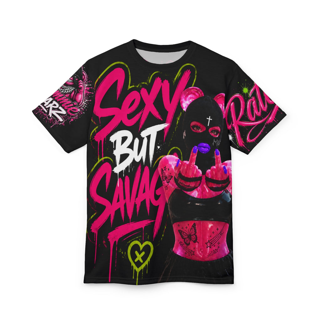 SCUMMIEBEARZ SEXY BUT SAVAGE IF YOU SLIP SHE WILL GRIP PINK AOP EDITION Unisex Women’s Streetwear Tee