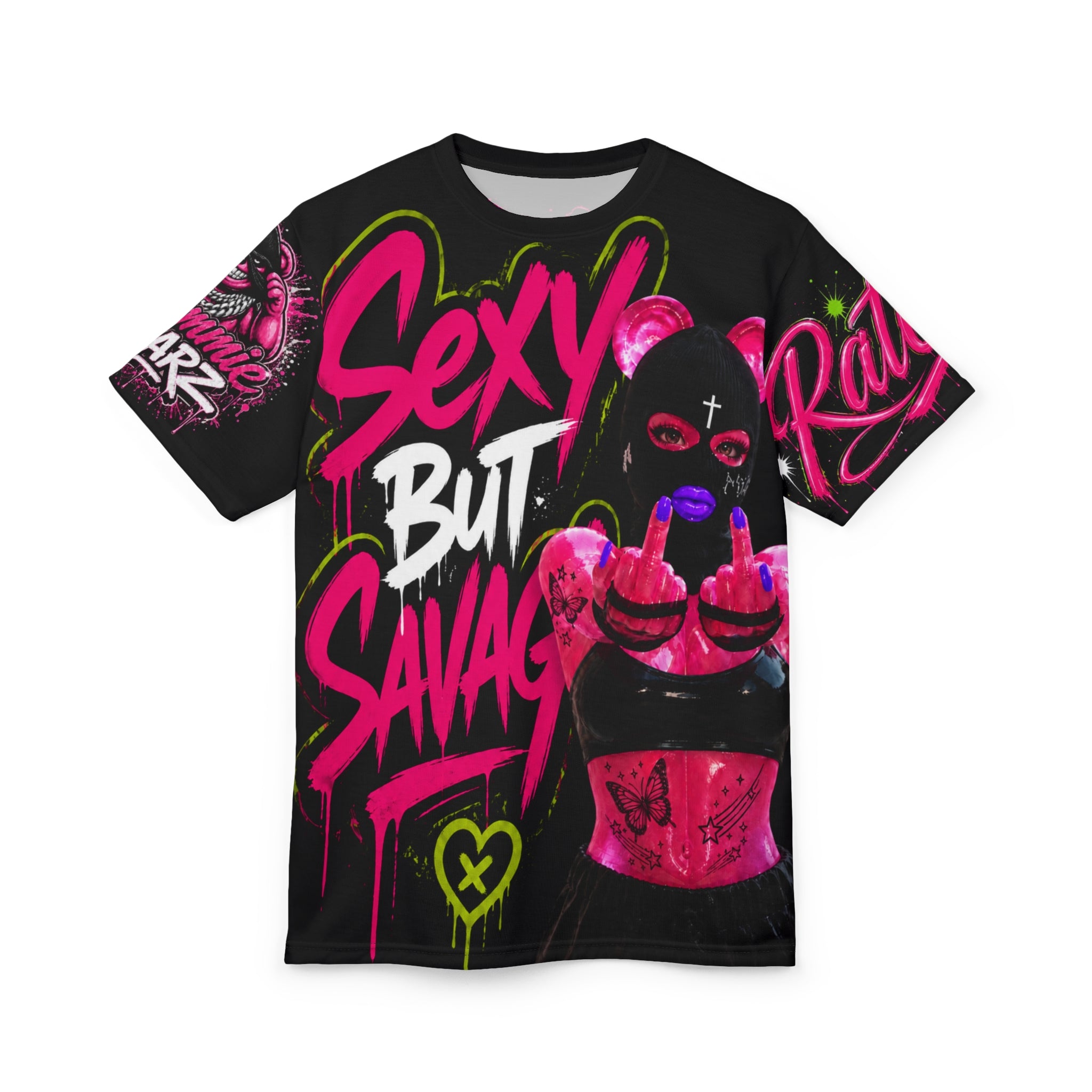 SCUMMIEBEARZ SEXY BUT SAVAGE IF YOU SLIP SHE WILL GRIP PINK AOP EDITION Unisex Women’s Streetwear Tee