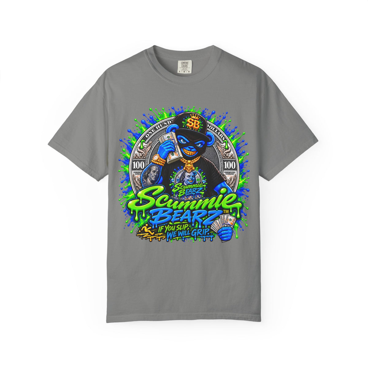 Unisex Garment-Dyed T-shirt-THAT MONEY💵KEEP CALLING📞ME MASK LOGO-SCUMMIEBEARZ™️