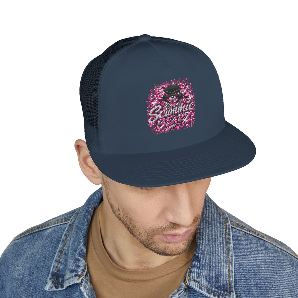 5 Panel Trucker Cap-PINK CAMOUFLAGE WITH SILVER MASK LOGO-SCUMMIEBEARZ™