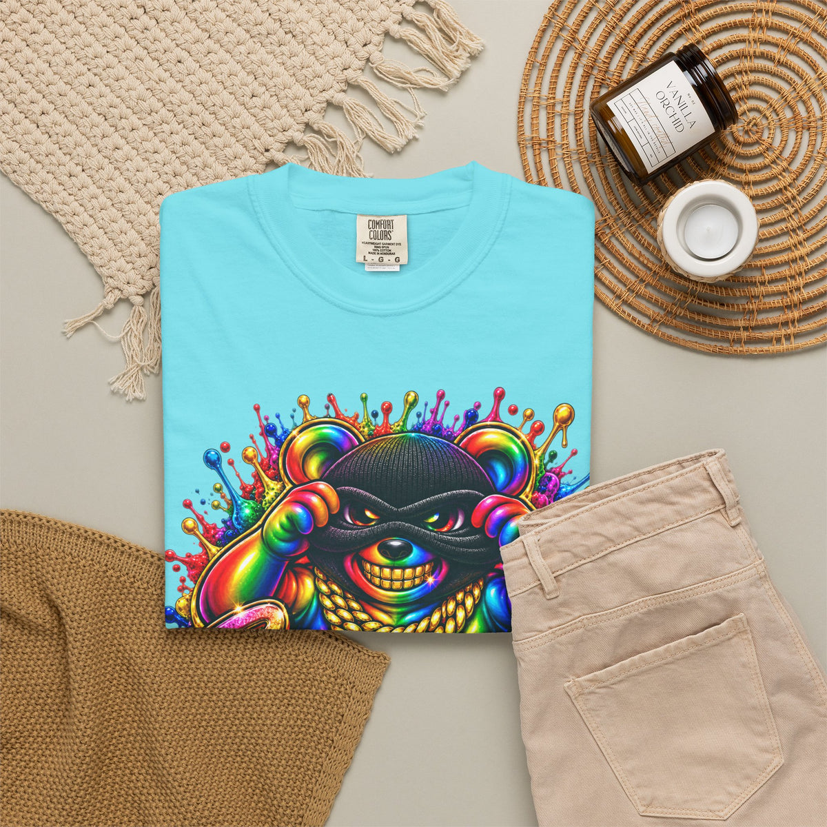 Unisex Garment-Dyed T-shirt-RAINBOW MASK LOGO GLOCK SB CROWN LOGO-SCUMMIEBEARZ™