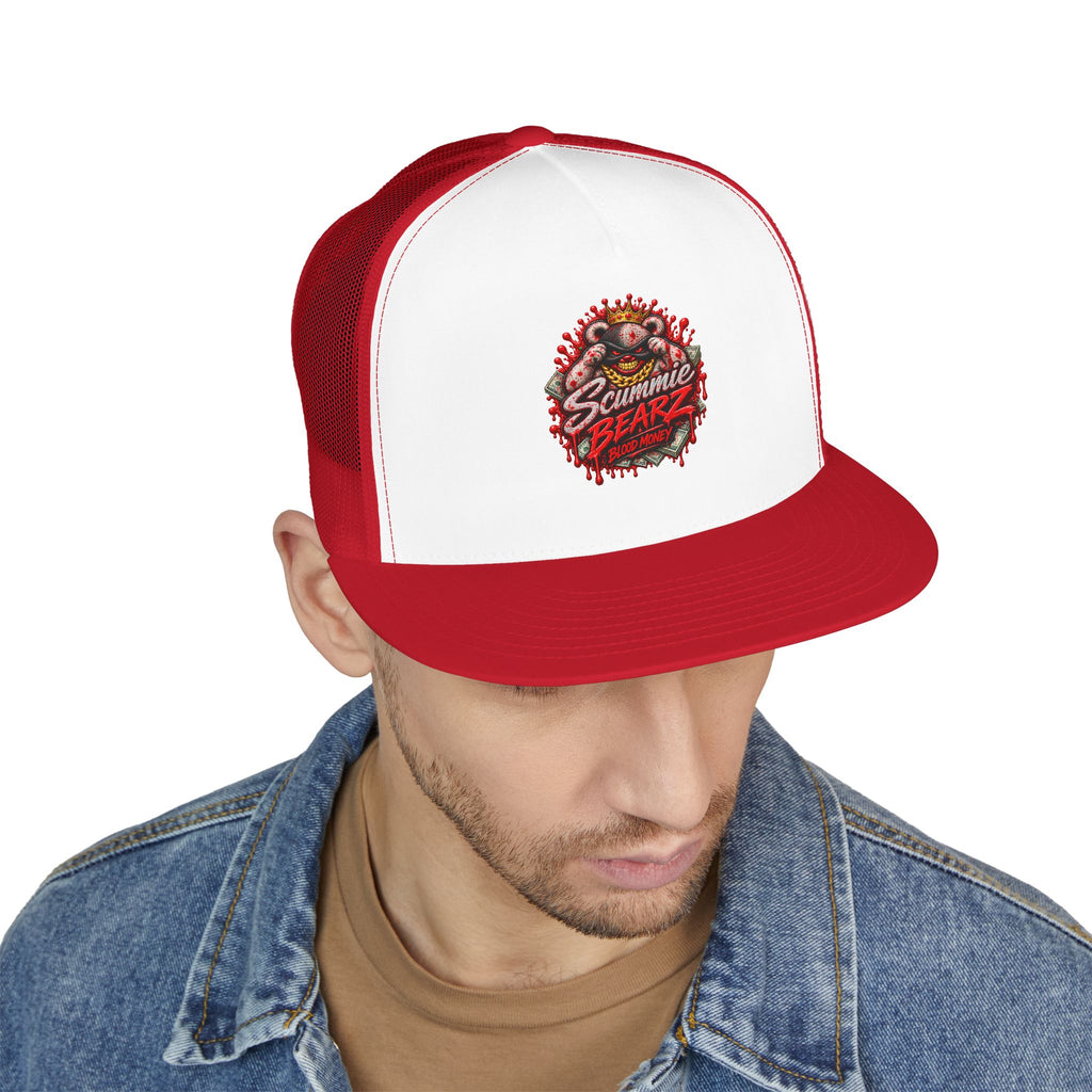 5 Panel Trucker Cap-	RED BLOOD MONEY MASK LOGO-SCUMMIEBEARZ™
