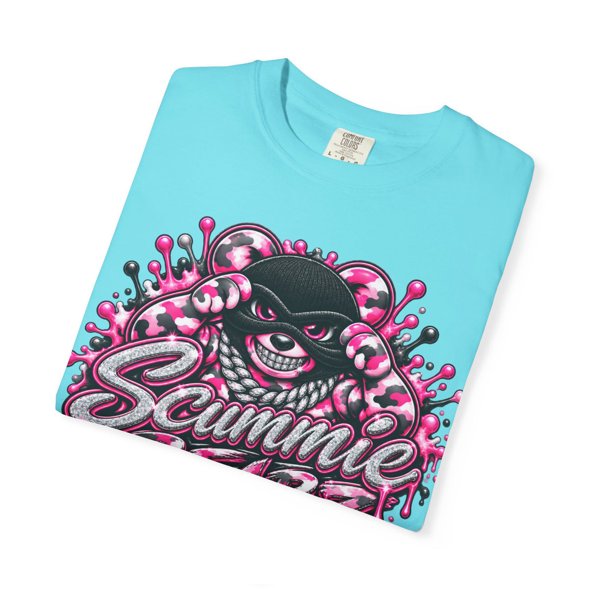 Unisex Garment-Dyed T-shirt-PINK CAMO MASK LOGO GLOCK -SCUMMIEBEARZ™