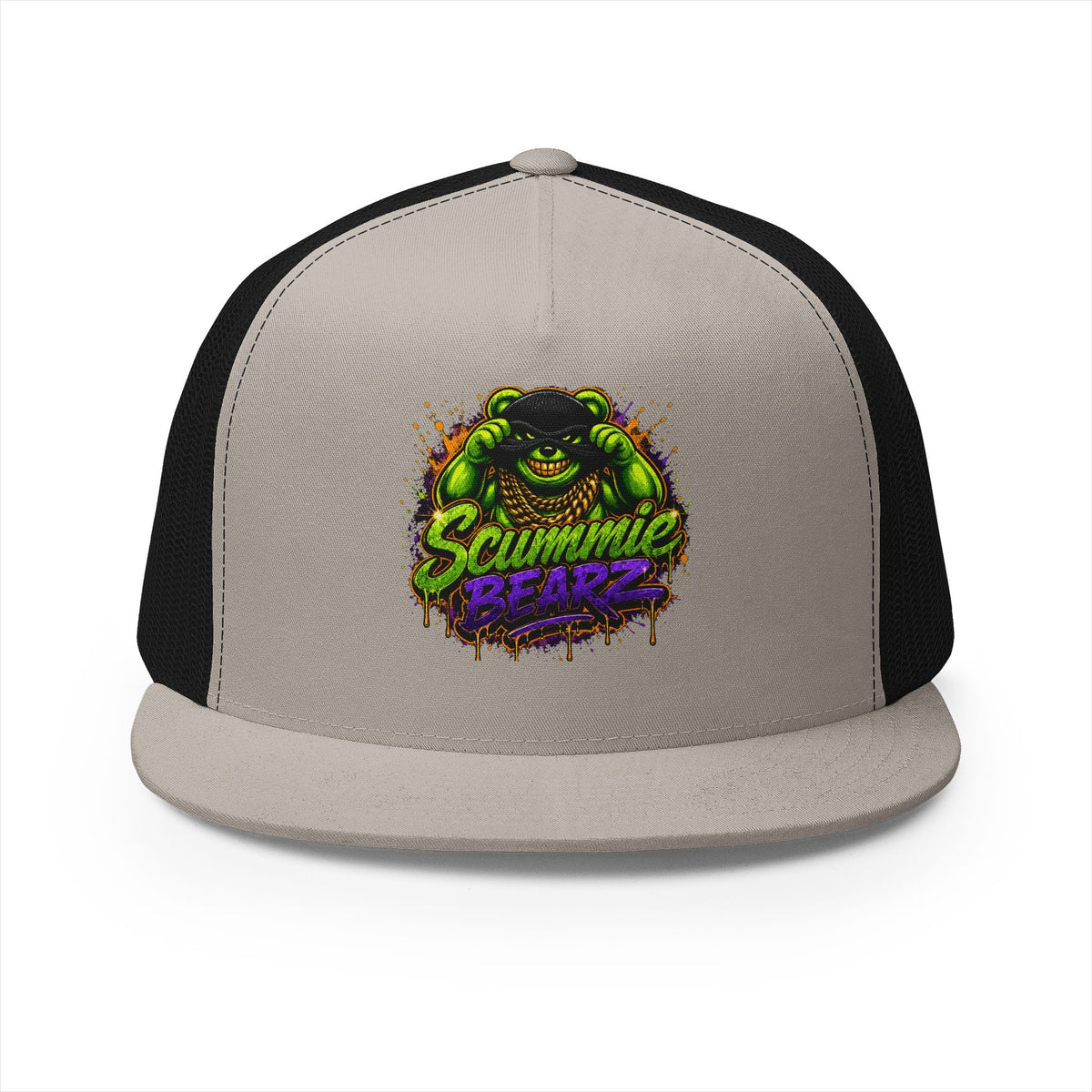 5 Panel Trucker Cap-GREEN/PURPLE MASK LOGO-SCUMMIEBEARZ™