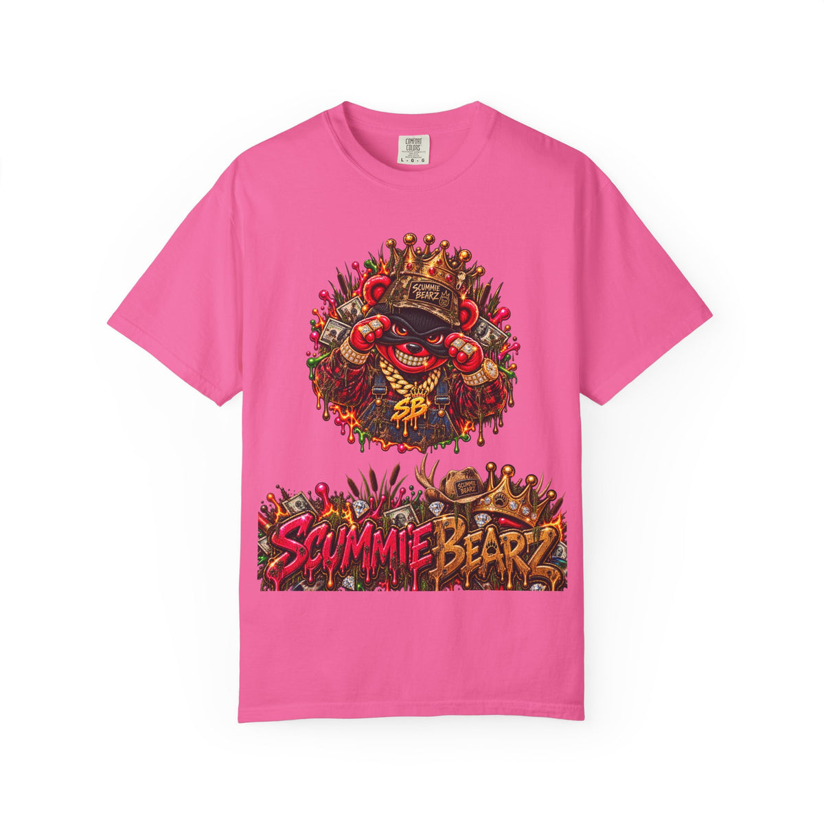 Unisex Garment-Dyed T-shirt-RED CROWN MASK LOGO BAIL BONDS-SCUMMINGBEARZ™