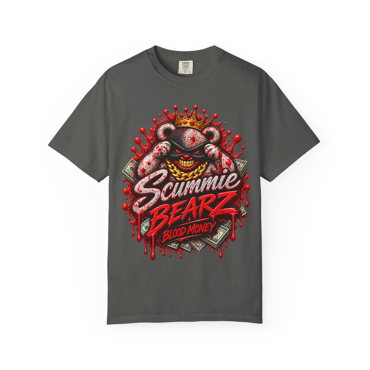 Unisex Garment-Dyed T-SHIRT-BLOOD MONEY GLOCK/MASK LOGO-SCUMMIEBEARZ™