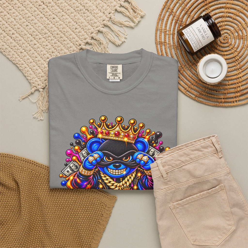 Unisex Garment-Dyed T-shirt-BLUE&PINK CROWN MASK LOGO MONEY GLOCK CROWN SB LOGO-SCUMMIEBEARZ™