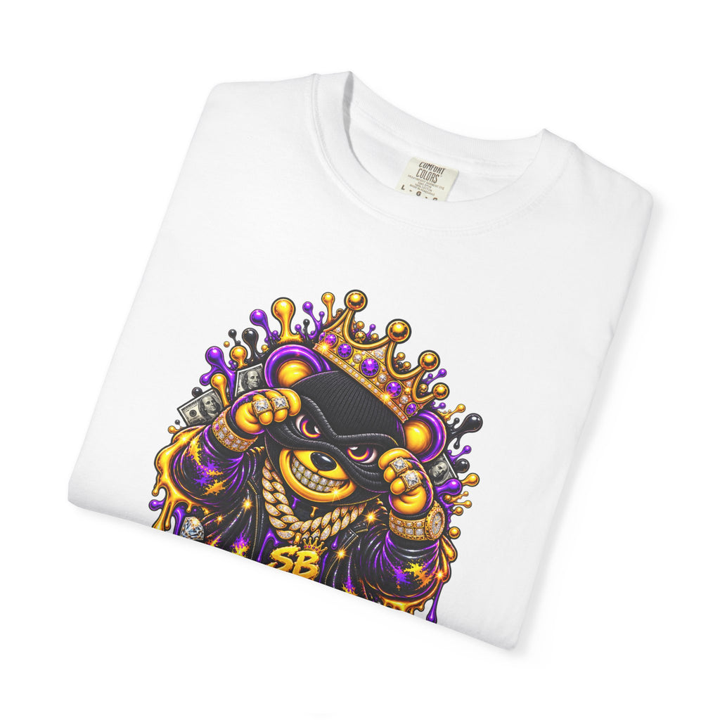 Unisex Garment-Dyed T-shirt-PURPLE&GOLD CROWN MASK LOGO GET SERVED CROWN SB LOGO-SCUMMIEBEARZ™