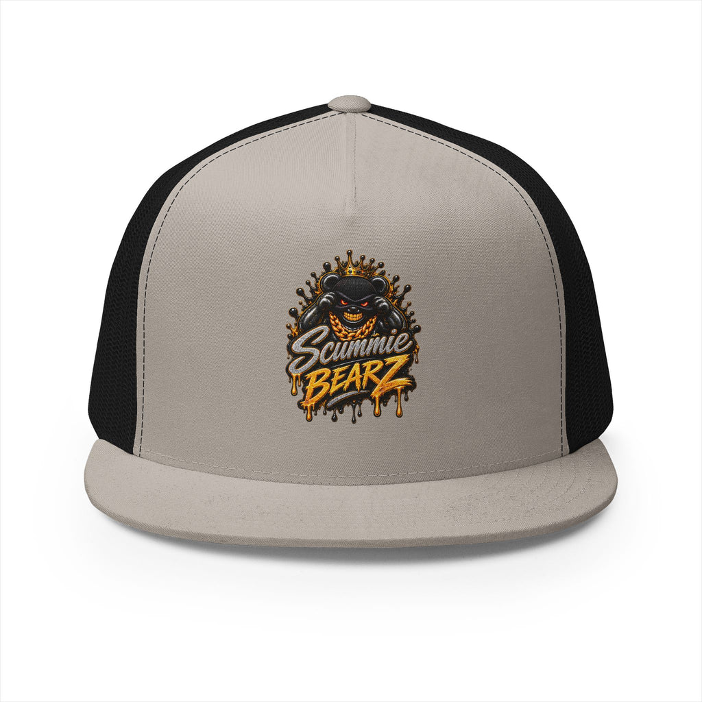 5 Panel Trucker Cap-SILVER/GOLD MASK LOGO-SCUMMIEBEARZ™