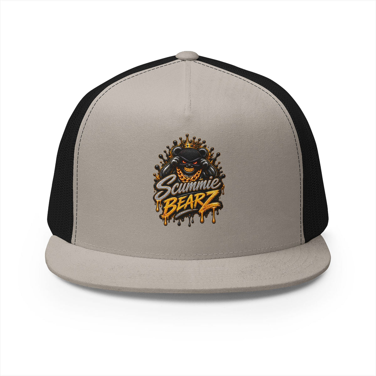5 Panel Trucker Cap-SILVER/GOLD MASK LOGO-SCUMMIEBEARZ™
