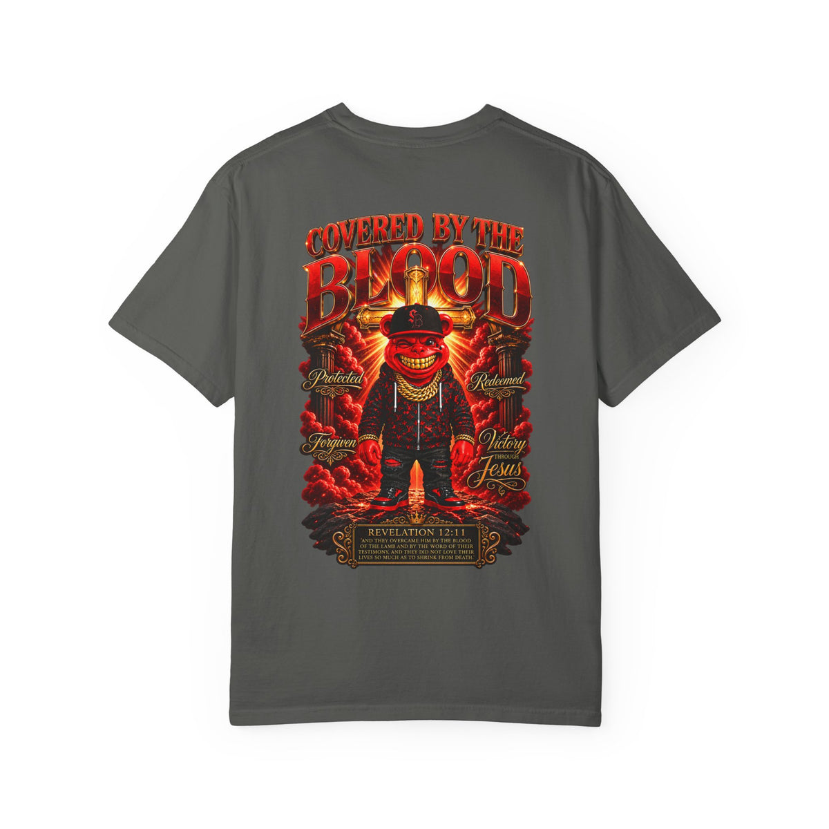 Unisex Garment-Dyed T-SHIRT- COVERED BY THE Blood/MASK LOGO-SCUMMIEBEARZ™