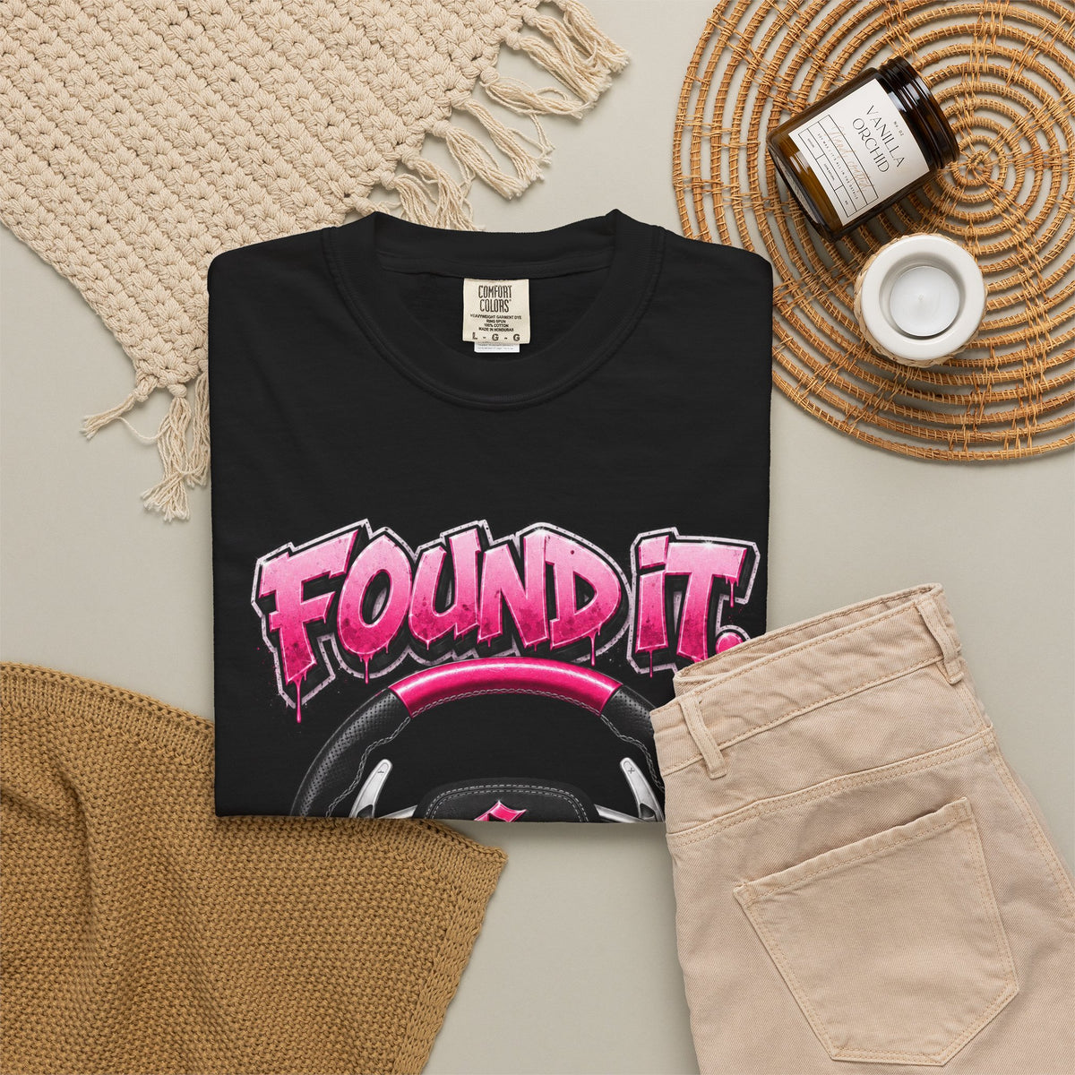 Unisex Garment-Dyed T-shirt-PINK FOUND IT, FLOOR3 IT W/GTA SCUMMMIE GRAPHIC DESIGN -SCUMMIEBEARZ™