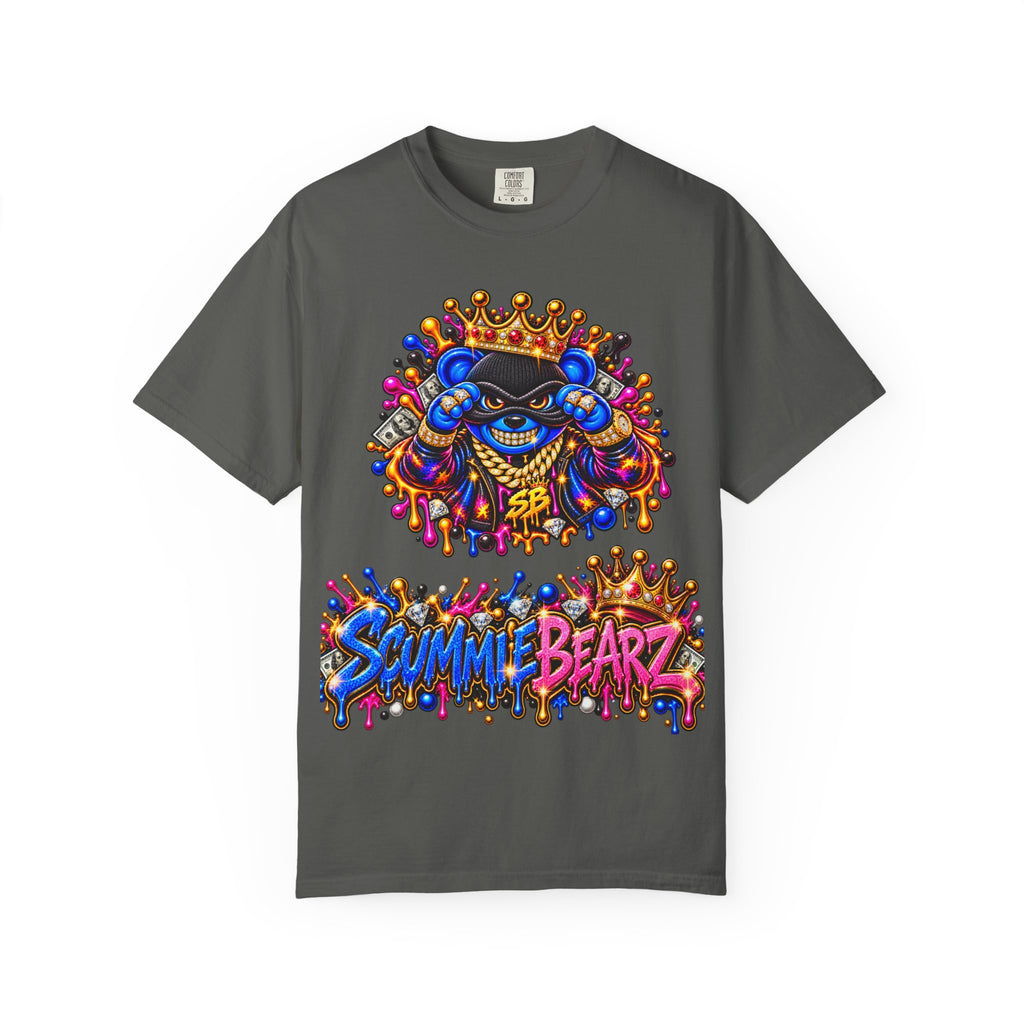 Unisex Garment-Dyed T-shirt-BLUE&PINK CROWN MASK LOGO MONEY GLOCK CROWN SB LOGO-SCUMMIEBEARZ™