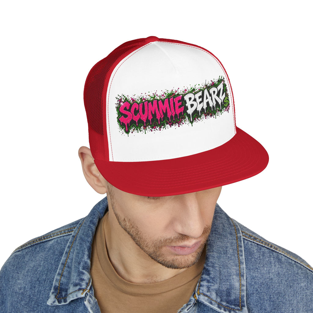 5 Panel Trucker Cap-PINK/SILVER SCUMMIEBEARZ LOGO-SCUMMIEBEARZ™