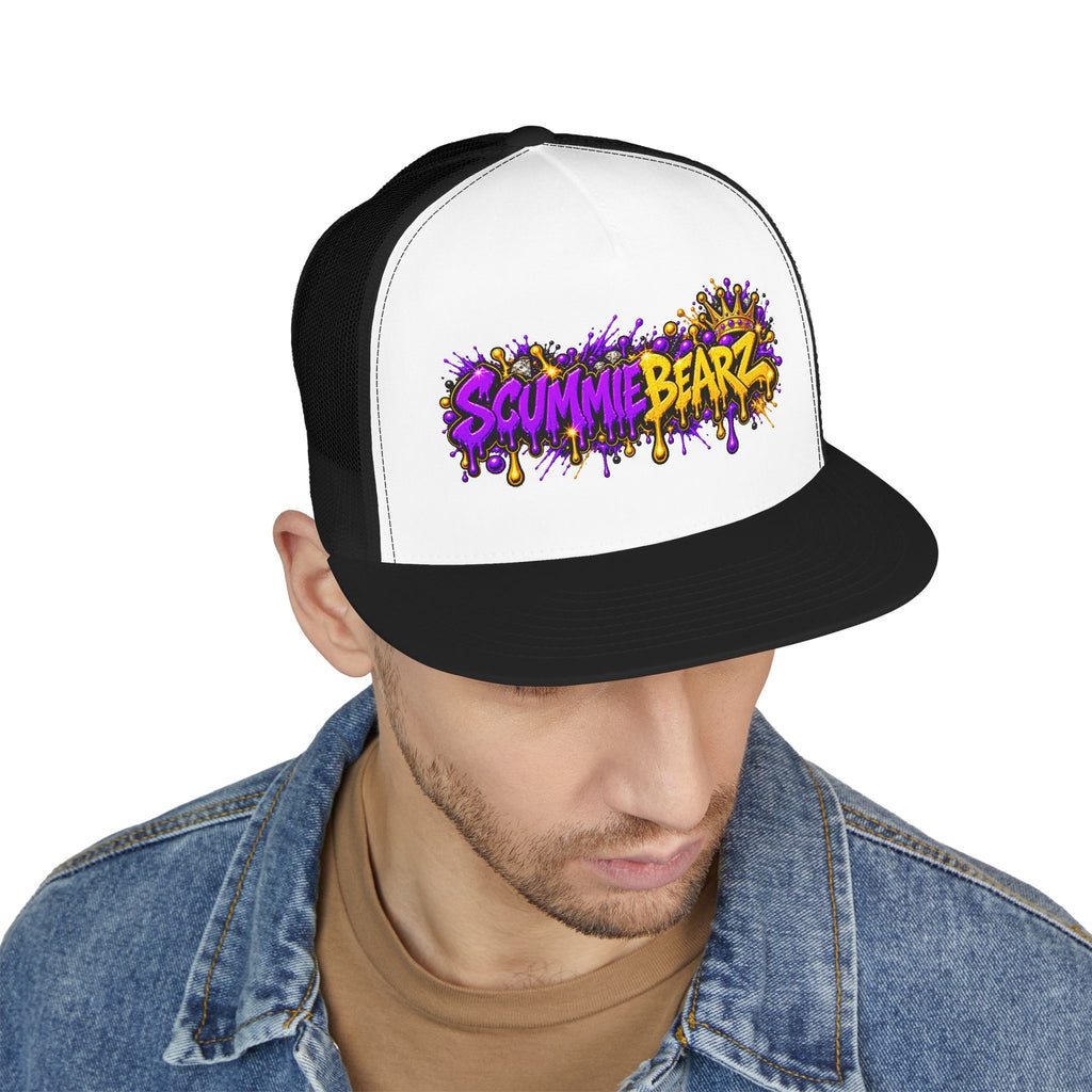 5 Panel Trucker Cap-PURPLE/GOLD SCUMMIEBEARZ LOGO-SCUMMIEBEARZ™