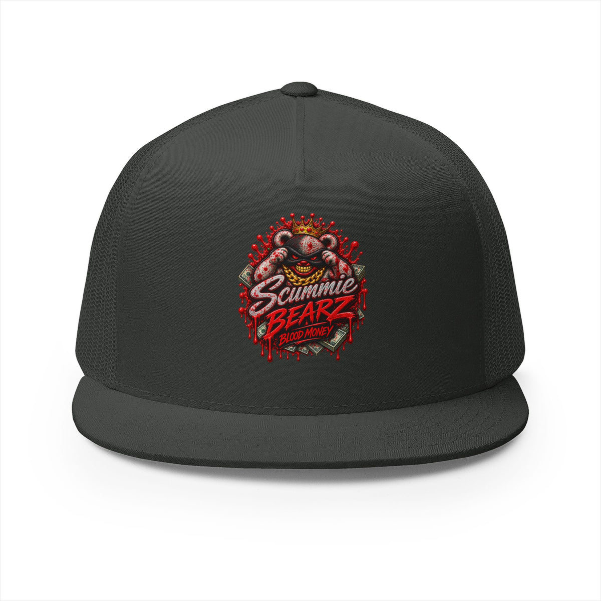 5 Panel Trucker Cap-	RED BLOOD MONEY MASK LOGO-SCUMMIEBEARZ™