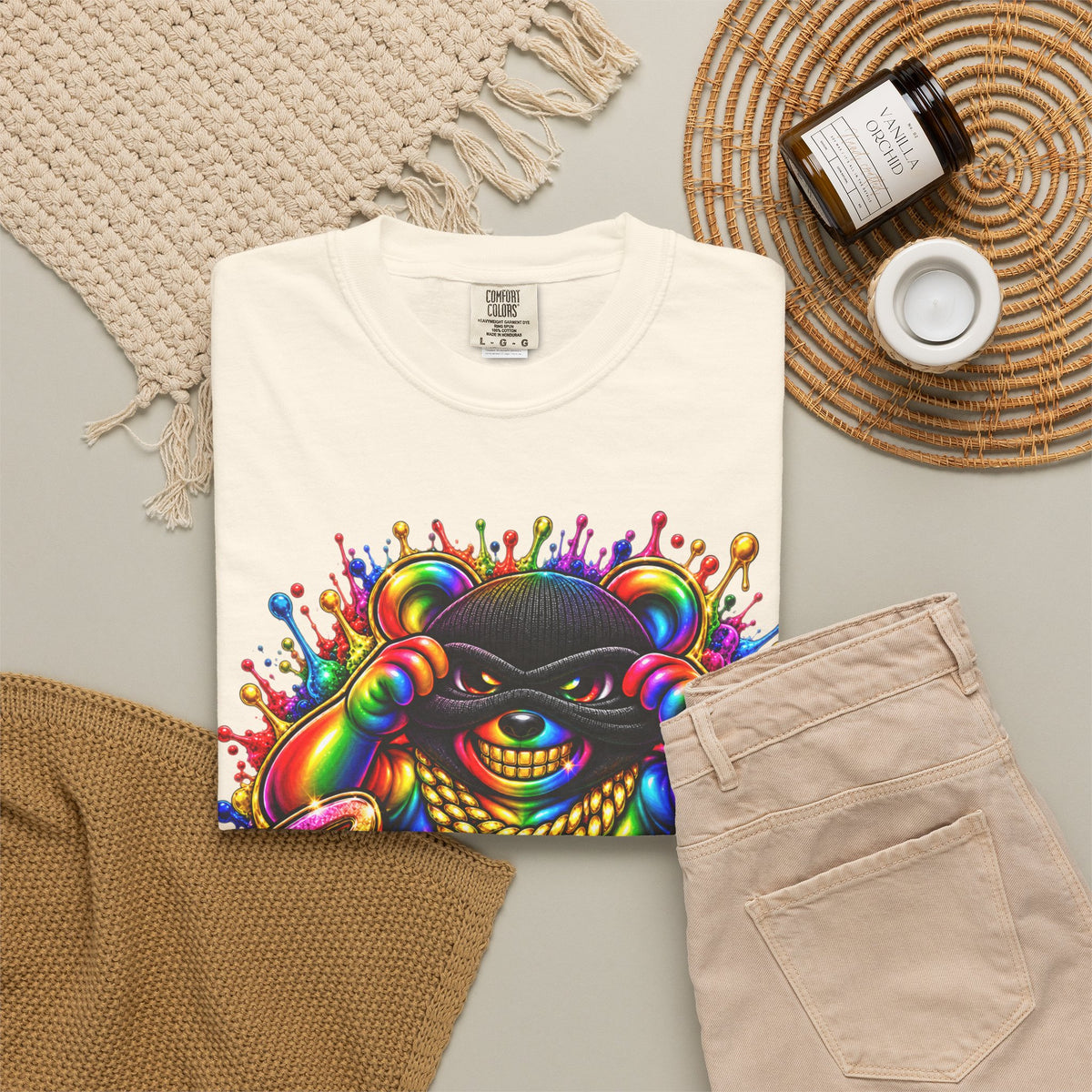Unisex Garment-Dyed T-shirt-RAINBOW MASK LOGO GLOCK SB CROWN LOGO-SCUMMIEBEARZ™