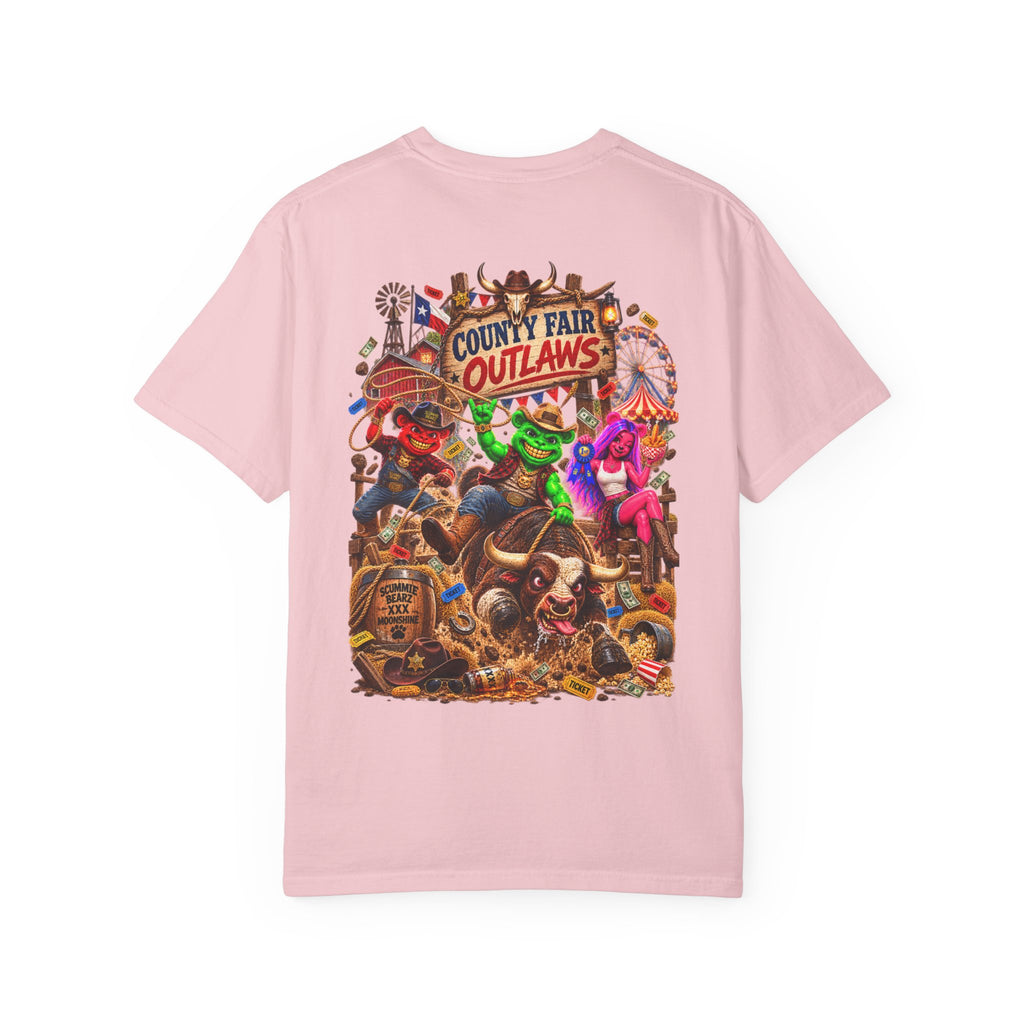 Unisex Garment-Dyed T-shirt--HILLBILLY COUNTY FAIR OUTLAWS/CROWN SB LOGO-SCUMMIEBEARZ™️