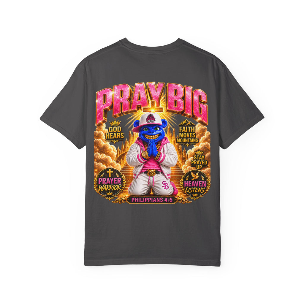 Unisex Garment-Dyed T-shirt-BLUE&PINK CROWN MASK LOGO PRAY BIG -SCUMMIEBEARZ™