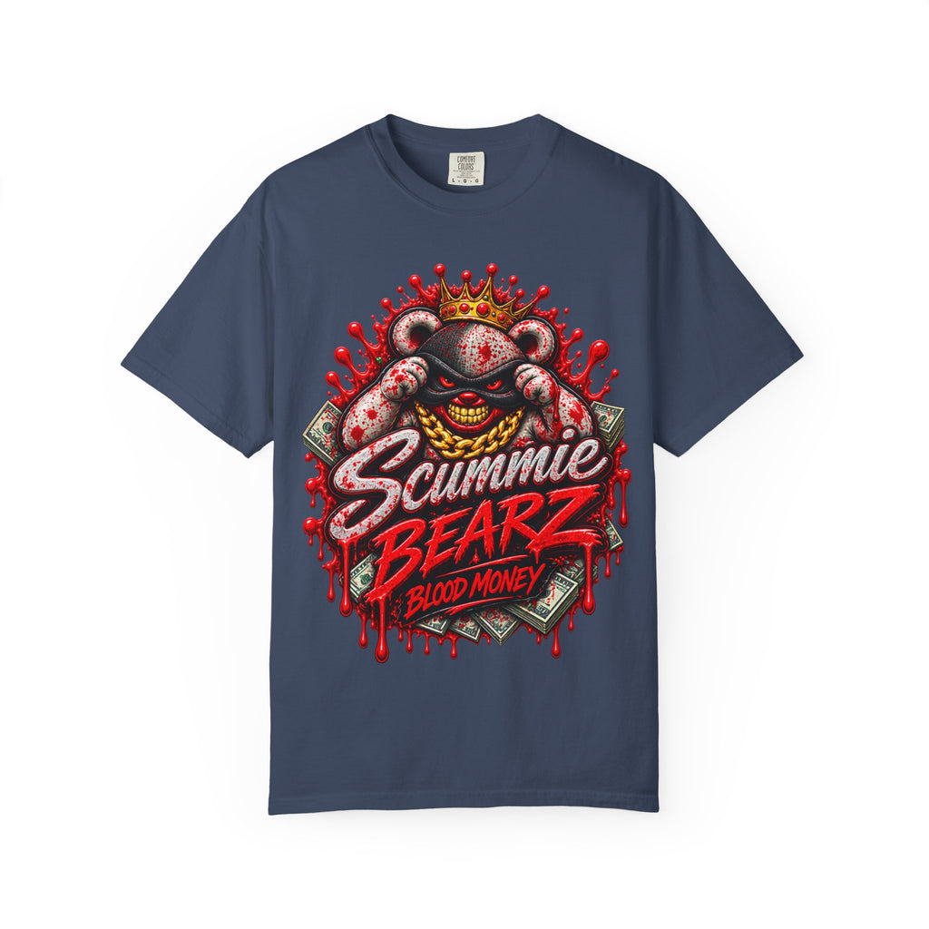 Unisex Garment-Dyed T-SHIRT-BLOOD MONEY GLOCK/SB LOGO/MASK LOGO-SCUMMIEBEARZ™