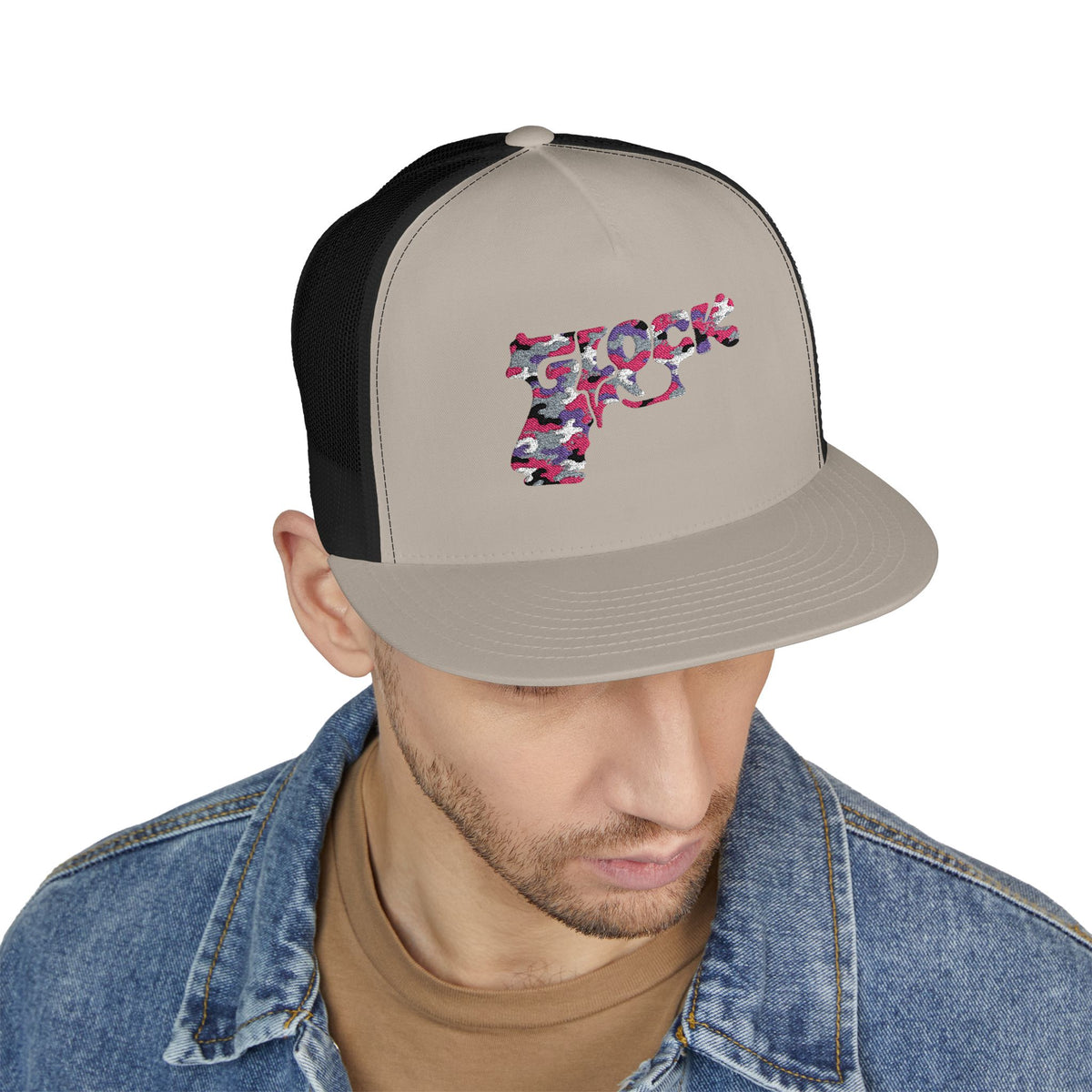 5 Panel Trucker Cap-PINK CAMOUFLAGE GLOCK LOGO-SCUMMIEBEARZ™️