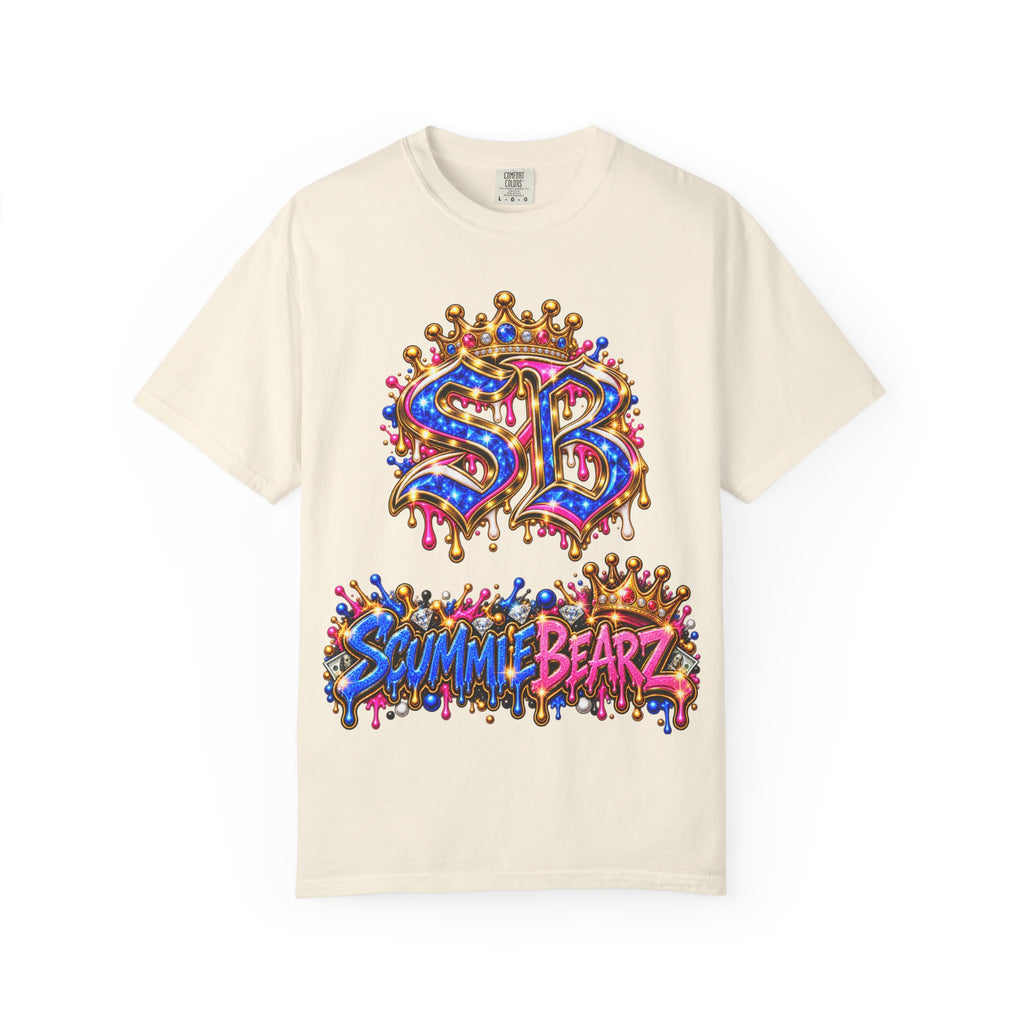 Unisex Garment-Dyed T-shirt-BLUE&PINK CROWN SB LOGO ARMED WITH FAITH-SCUMMIEBEARZ™