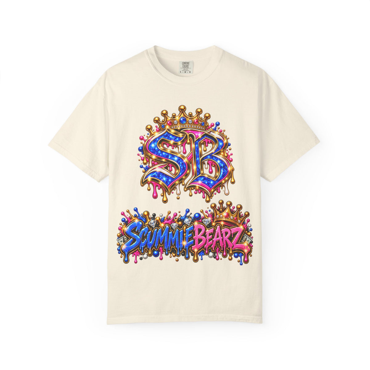 Unisex Garment-Dyed T-shirt-BLUE&PINK CROWN SB LOGO ARMED WITH FAITH-SCUMMIEBEARZ™