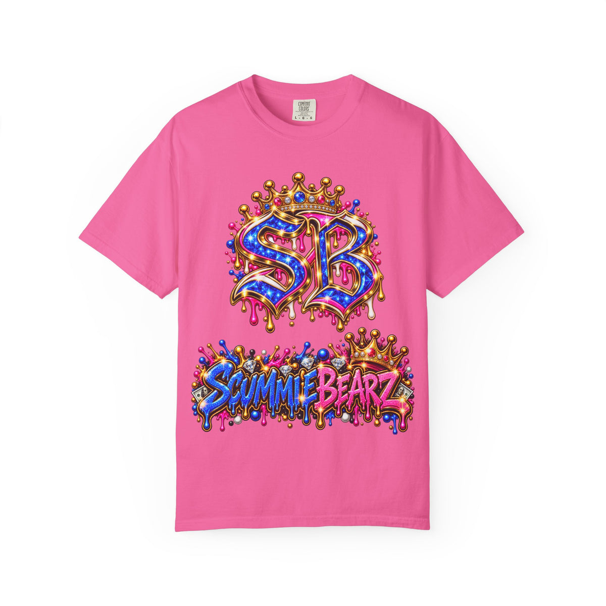 Unisex Garment-Dyed T-shirt-BLUE&PINK CROWN SB LOGO ARMED WITH FAITH-SCUMMIEBEARZ™