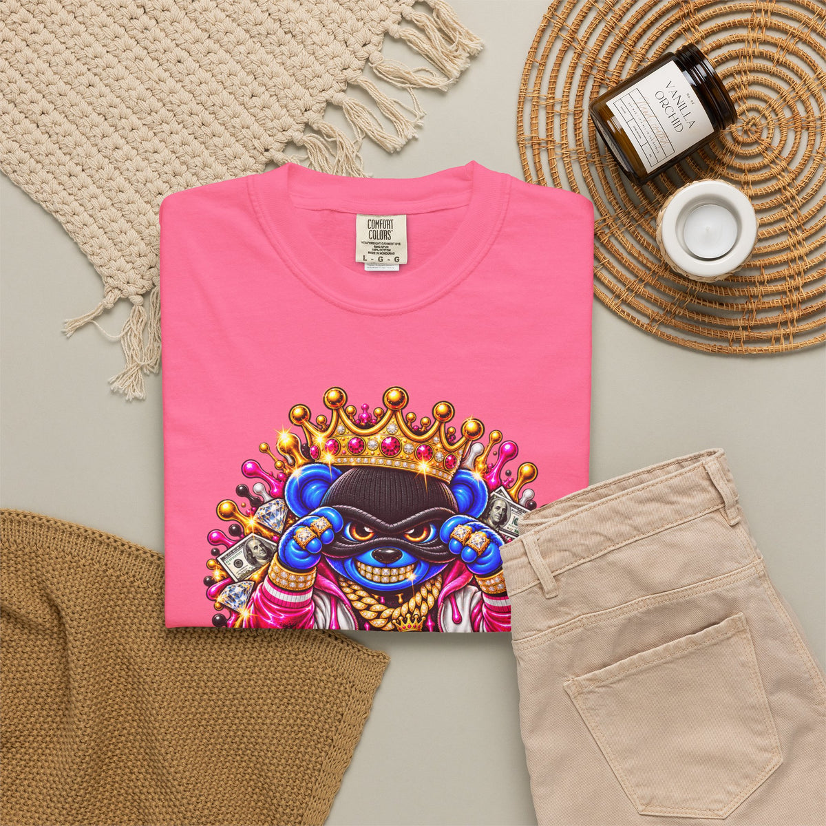 Unisex Garment-Dyed T-shirt-BLUE&PINK CROWN MASK LOGO CHOSEN BY GOD-SCUMMINGBEARZ™