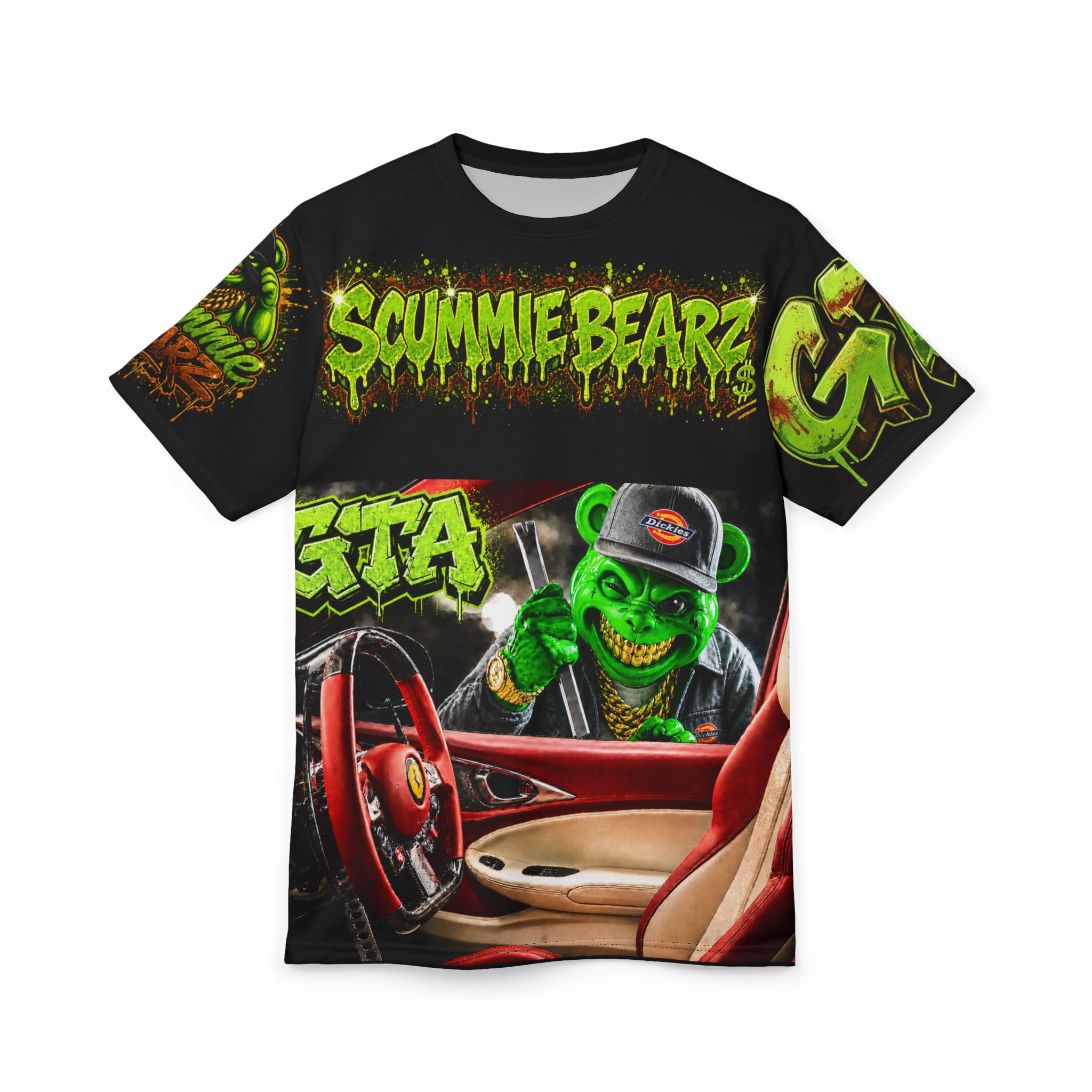 SCUMMIEBEARZ™ "GTA GREEN™ – DRIVE IT LIKE YOU STOLE IT" AOP Edition Unisex Men's Streetwear Tee
