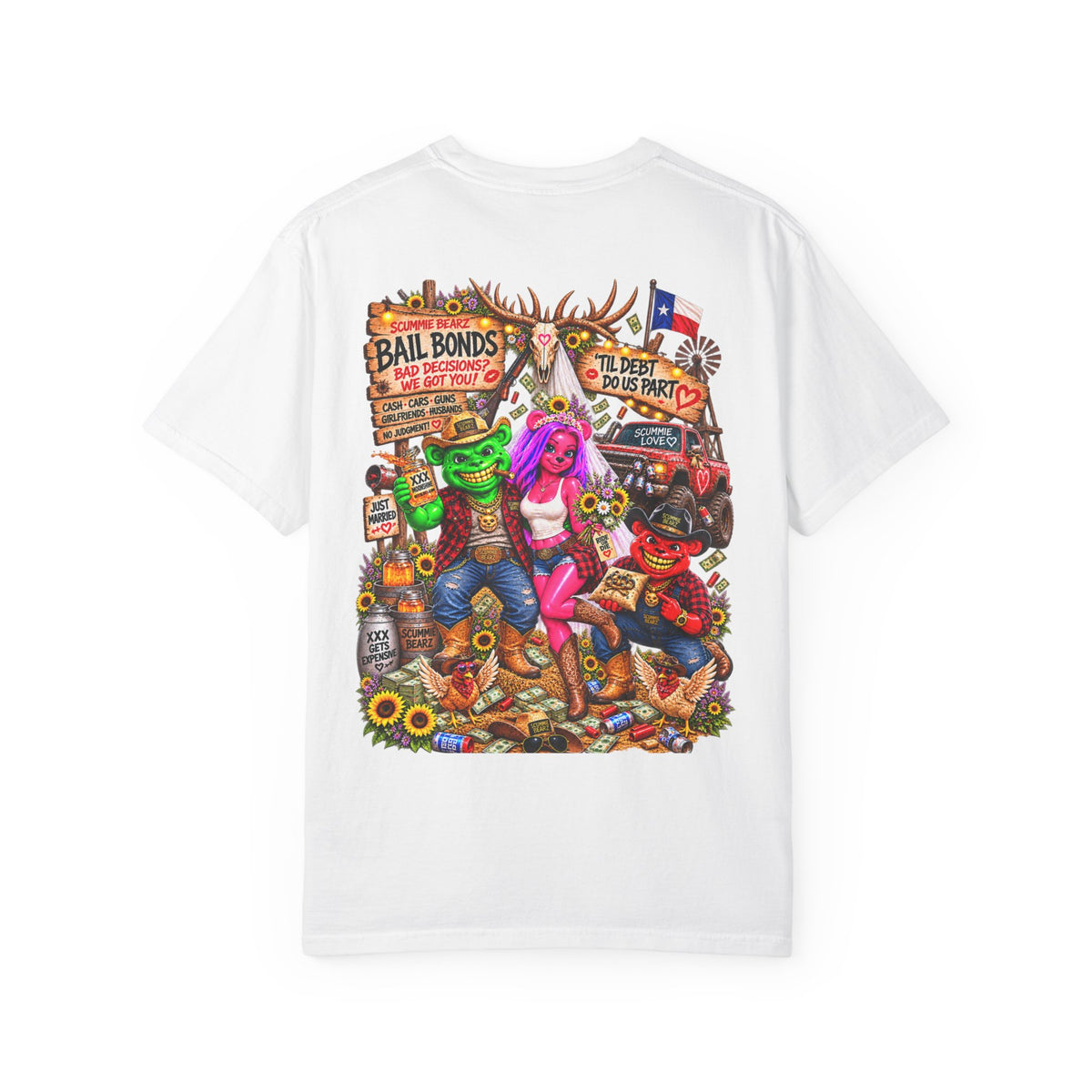 Unisex Garment-Dyed T-shirt-RED CROWN MASK LOGO BAIL BONDS-SCUMMINGBEARZ™