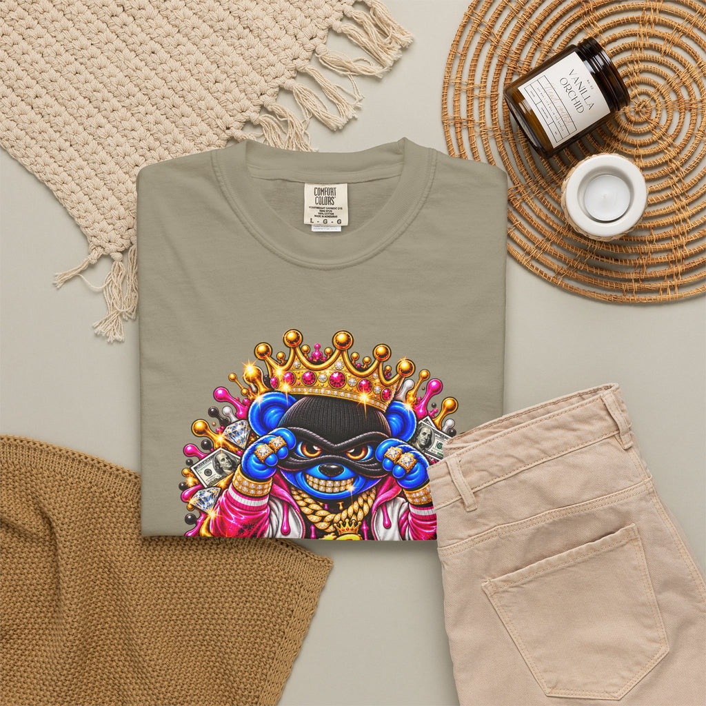 Unisex Garment-Dyed T-shirt-BLUE&PINK CROWN MASK LOGO PRAY BIG -SCUMMIEBEARZ™