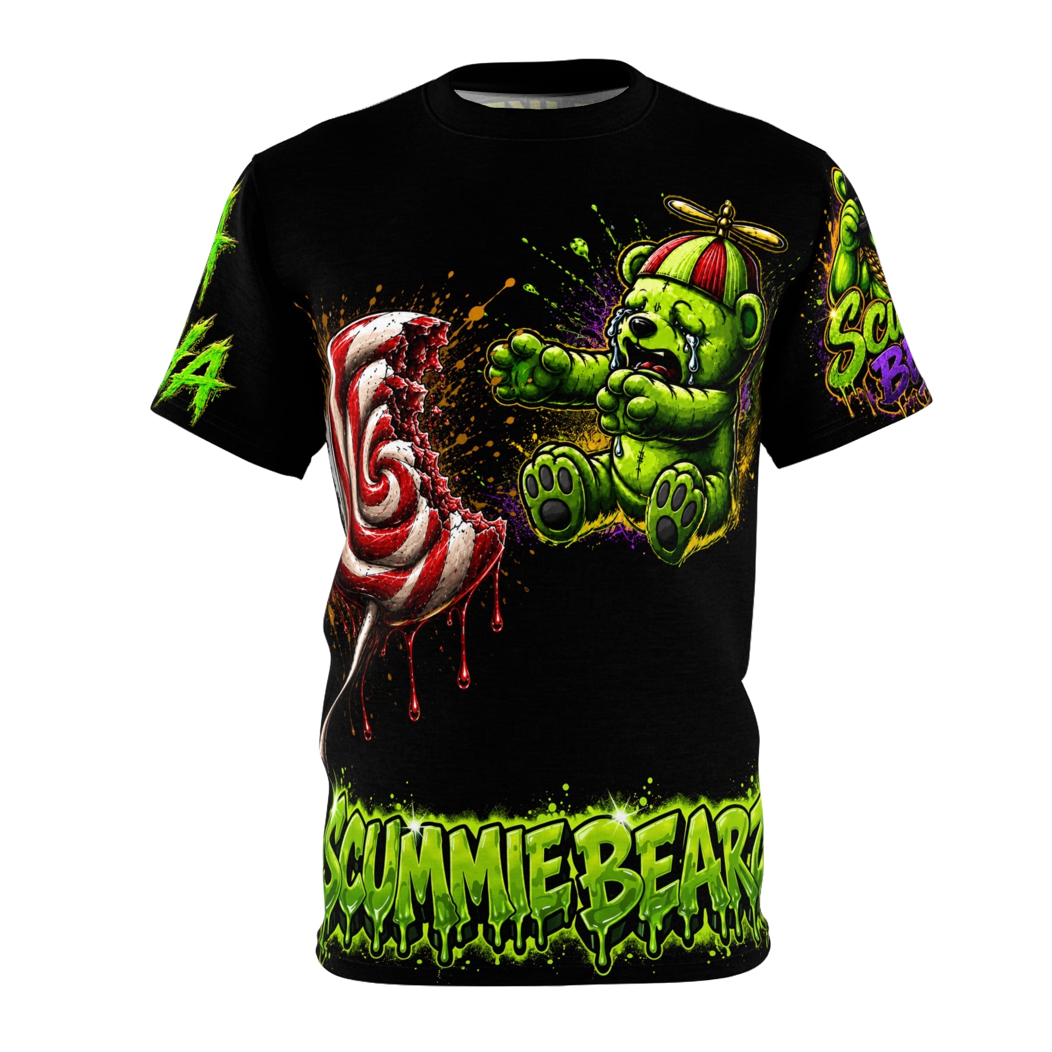 SCUMMIE BEARZ "Like Stealing Candy From a Baby" Green AOP Edition Unisex Graphic Tee