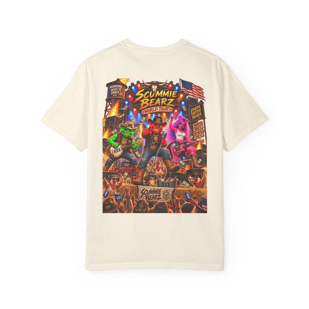 Unisex Garment-Dyed T-shirt--HILLBILLY WORLD TOUR/CROWN SB LOGO-SCUMMIEBEARZ™️
