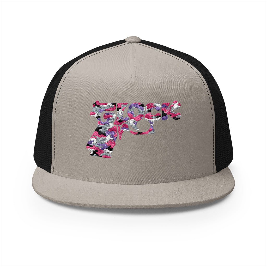 5 Panel Trucker Cap-PINK CAMOUFLAGE GLOCK LOGO-SCUMMIEBEARZ™️