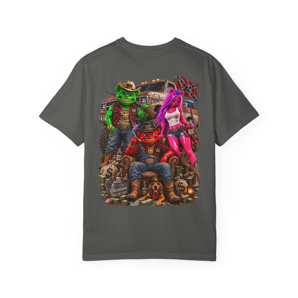 Unisex Garment-Dyed T-shirt-RED CROWN MASK LOGO HILLBILLY -SCUMMIEBEARZ™