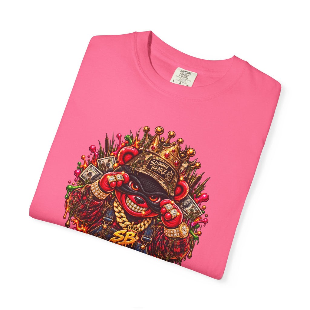 Unisex Garment-Dyed T-shirt-RED CROWN MASK LOGO HILLBILLY -SCUMMIEBEARZ™