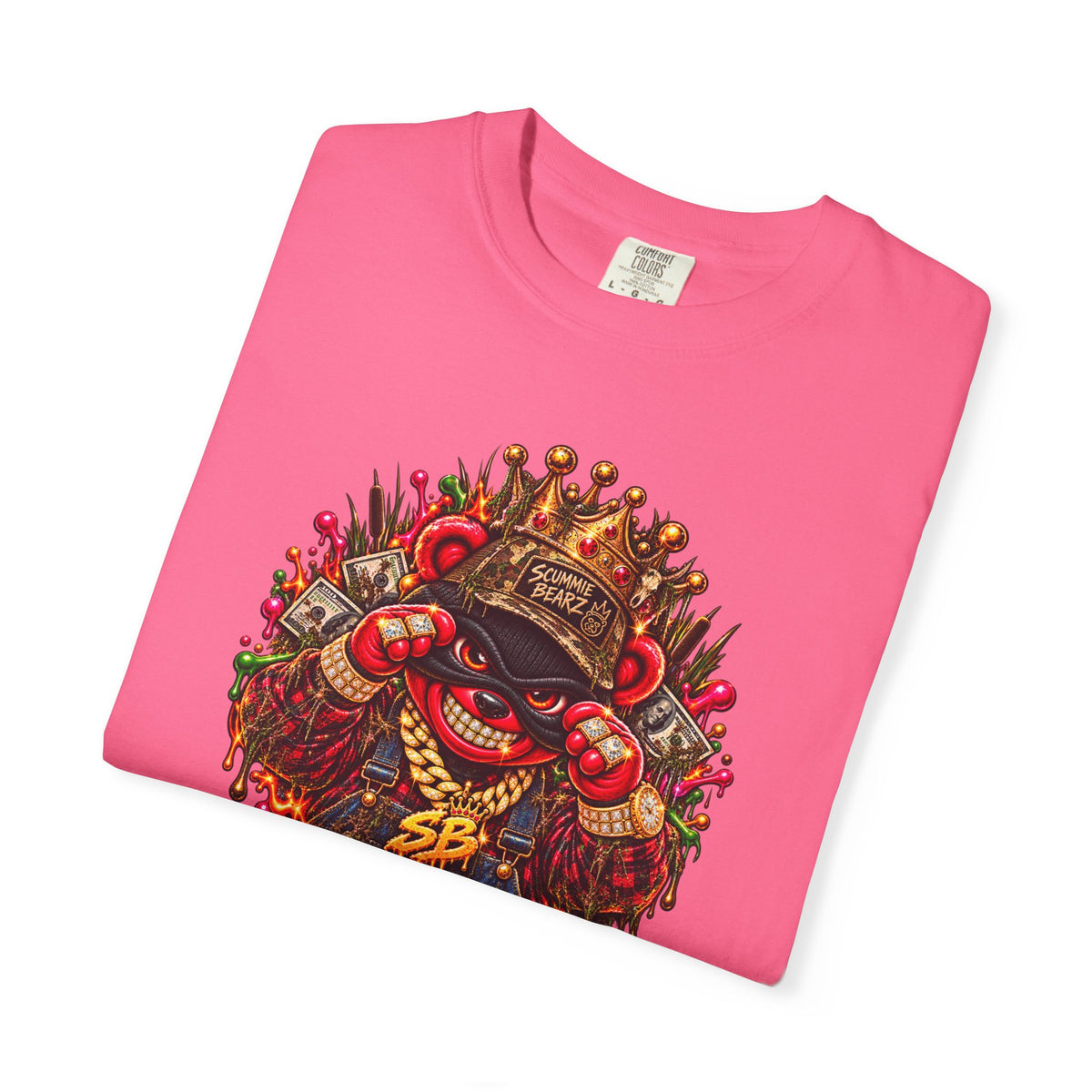 Unisex Garment-Dyed T-shirt-RED CROWN MASK LOGO HILLBILLY -SCUMMIEBEARZ™