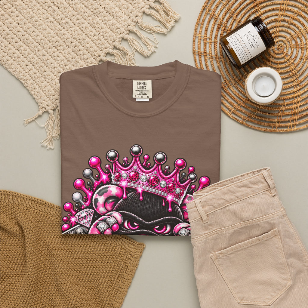 Unisex Garment-Dyed T-shirt-PINK CROWN MASK LOGO GLOCK -SCUMMIEBEARZ™