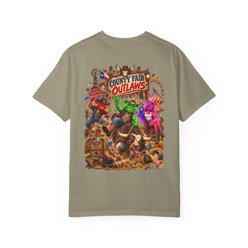 Unisex Garment-Dyed T-shirt--HILLBILLY COUNTY FAIR OUTLAWS/CROWN SB LOGO-SCUMMIEBEARZ™️