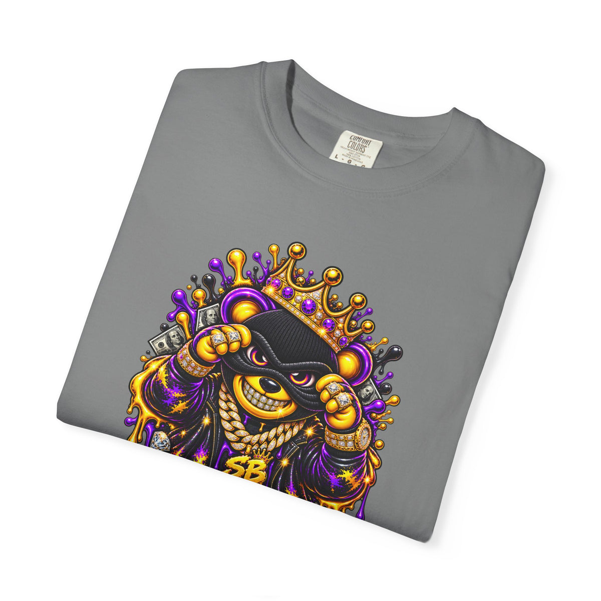 Unisex Garment-Dyed T-shirt-PURPLE&GOLD CROWN MASK LOGO GET SERVED CROWN SB LOGO-SCUMMIEBEARZ™