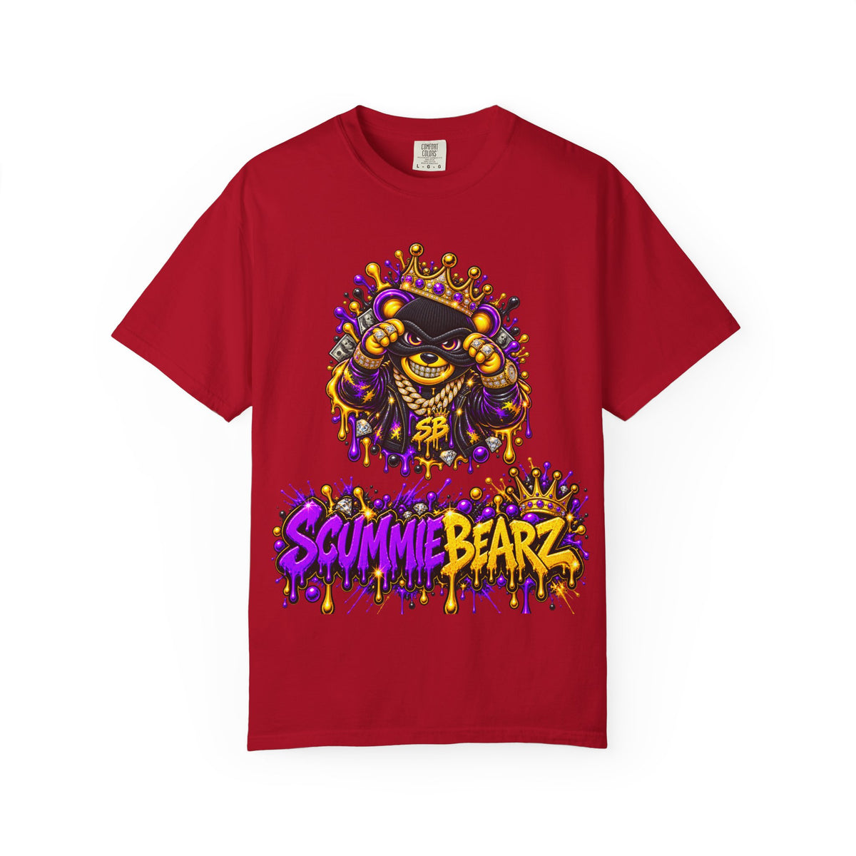 Unisex Garment-Dyed T-shirt-PURPLE&GOLD CROWN MASK LOGO GET SERVED CROWN SB LOGO-SCUMMIEBEARZ™