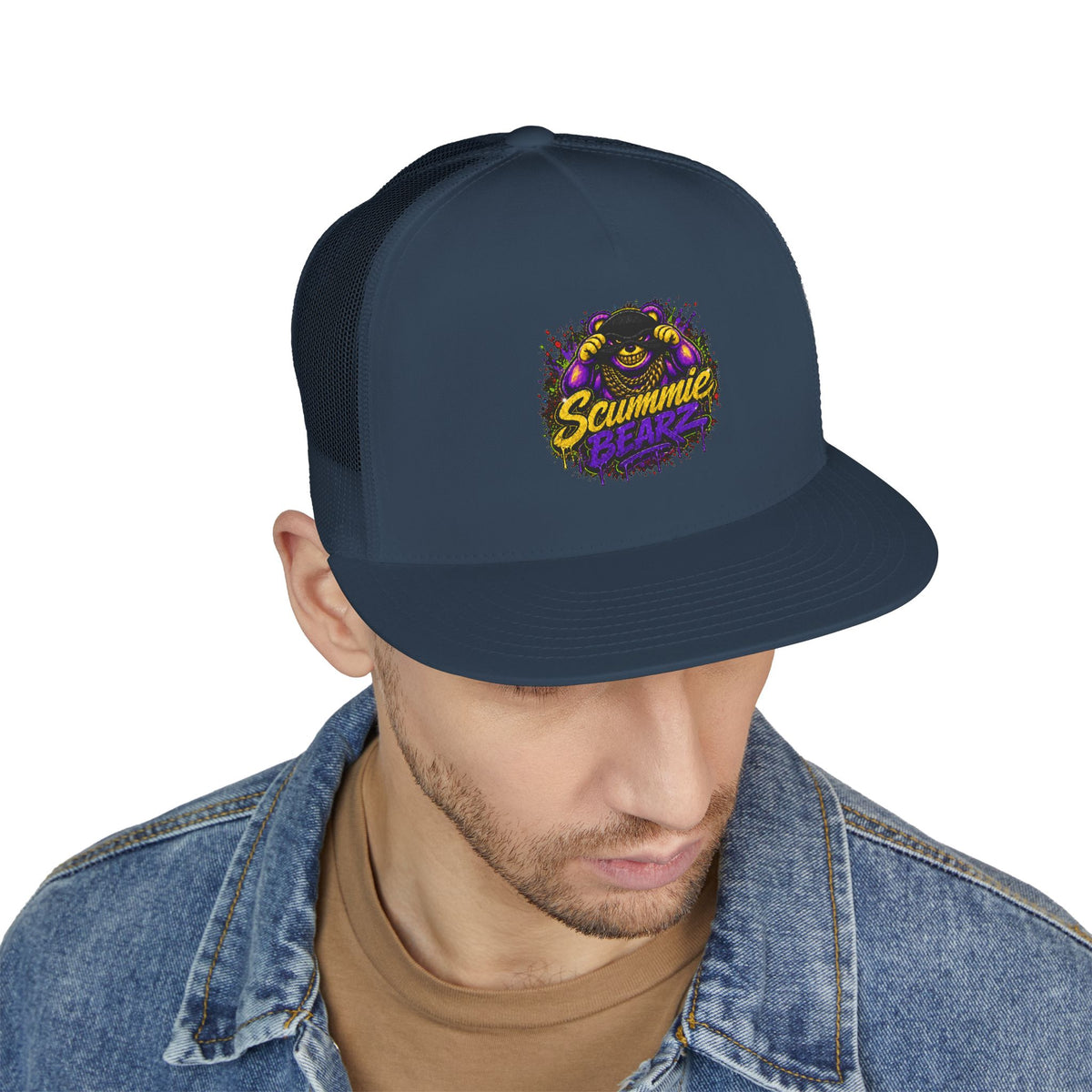 5 Panel Trucker Cap-GOLD/PURPLE MASK LOGO-SCUMMIEBEARZ™