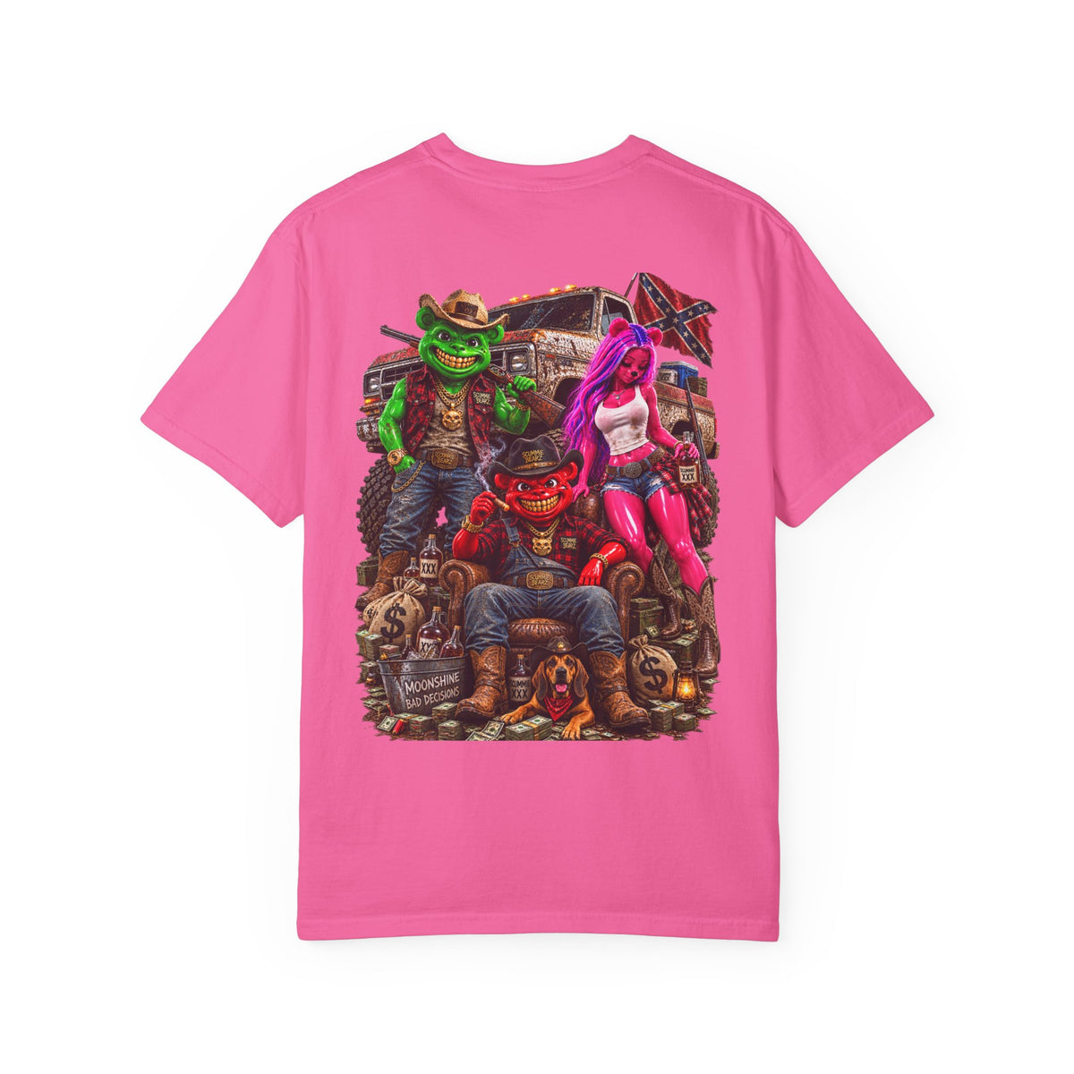 Unisex Garment-Dyed T-shirt-RED CROWN MASK LOGO HILLBILLY -SCUMMIEBEARZ™